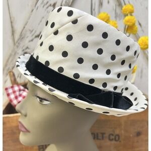 Vintage Black & White Polka Dot Fedora Hat Black White Black Velvet Bow